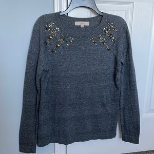 Loft Gray Embellished Sweater, Size Medium